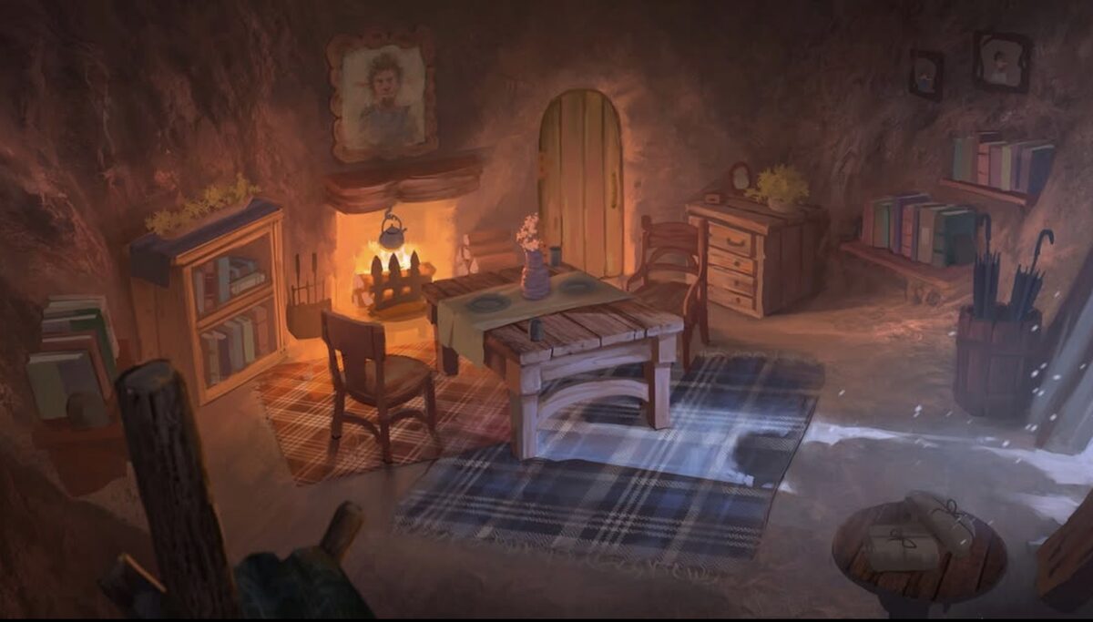 A firelit hearth